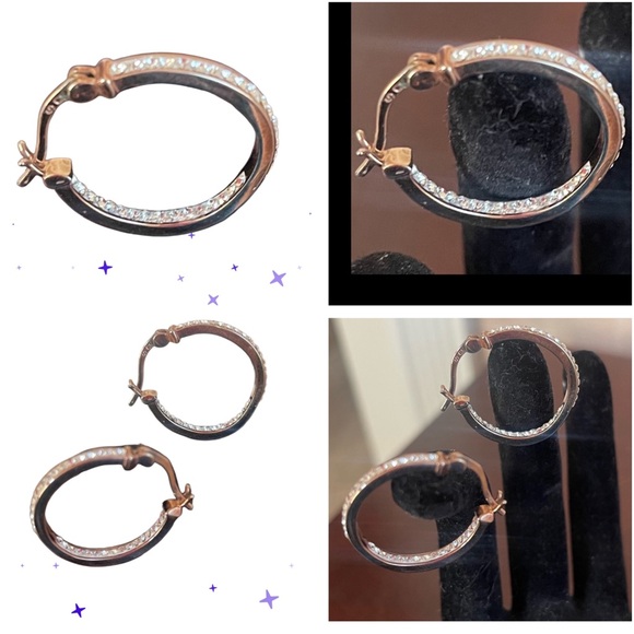 Christina Jewelry - ROSE GOLD PLATED RHINESTONE CRYSTAL HOOP EARRINGS MEDIUM SIZE